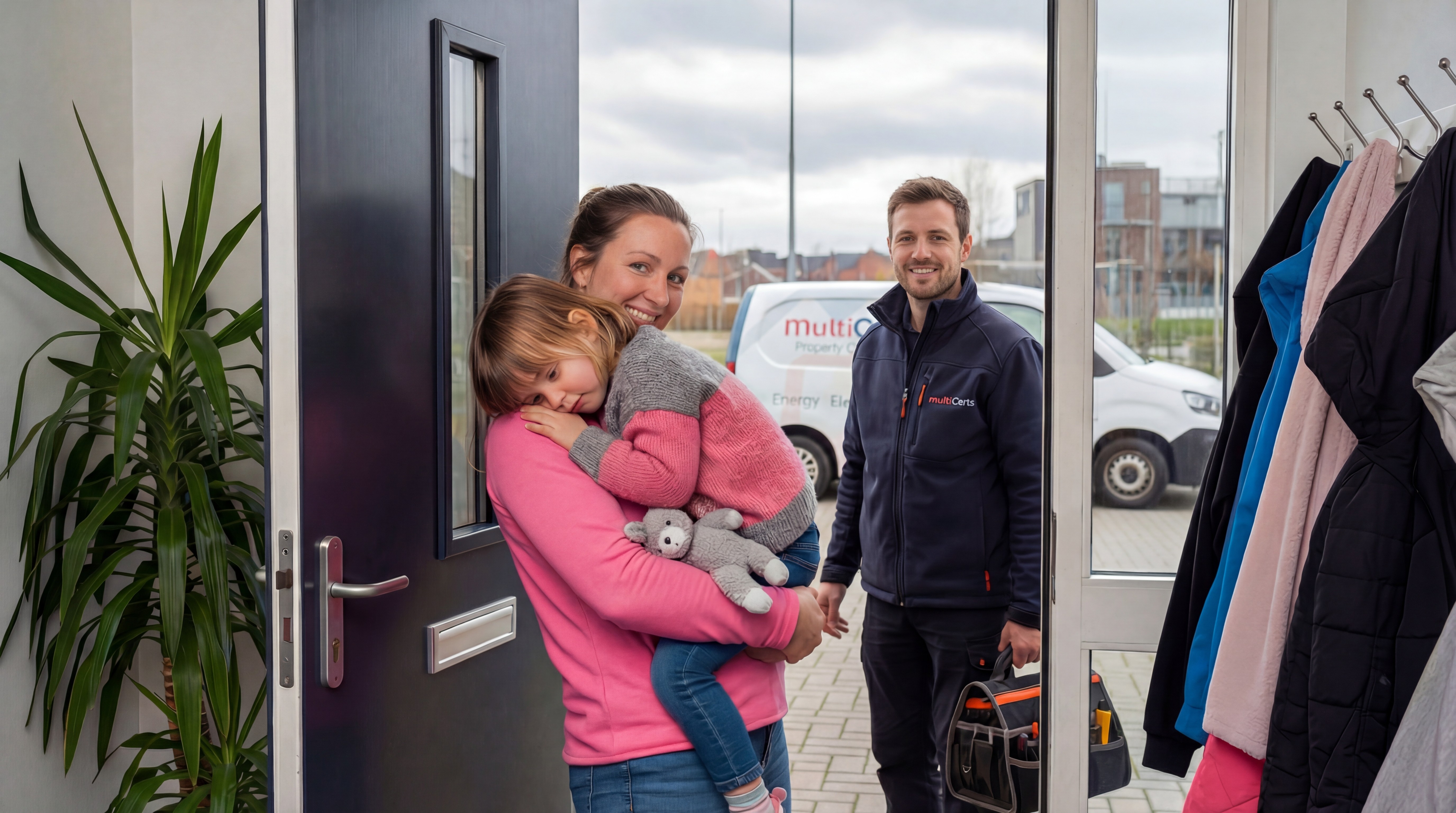 MultiCerts engineer greeting a family at their front door