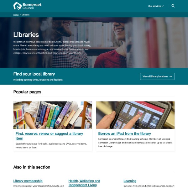 Screenshot of the Somerset Libraries page