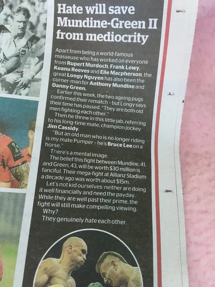 Archival boxing press coverage mentioning Anthony Mundine and Danny Green