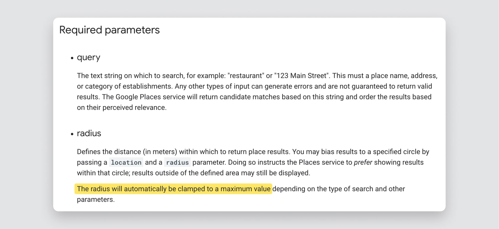 Required parameters. 