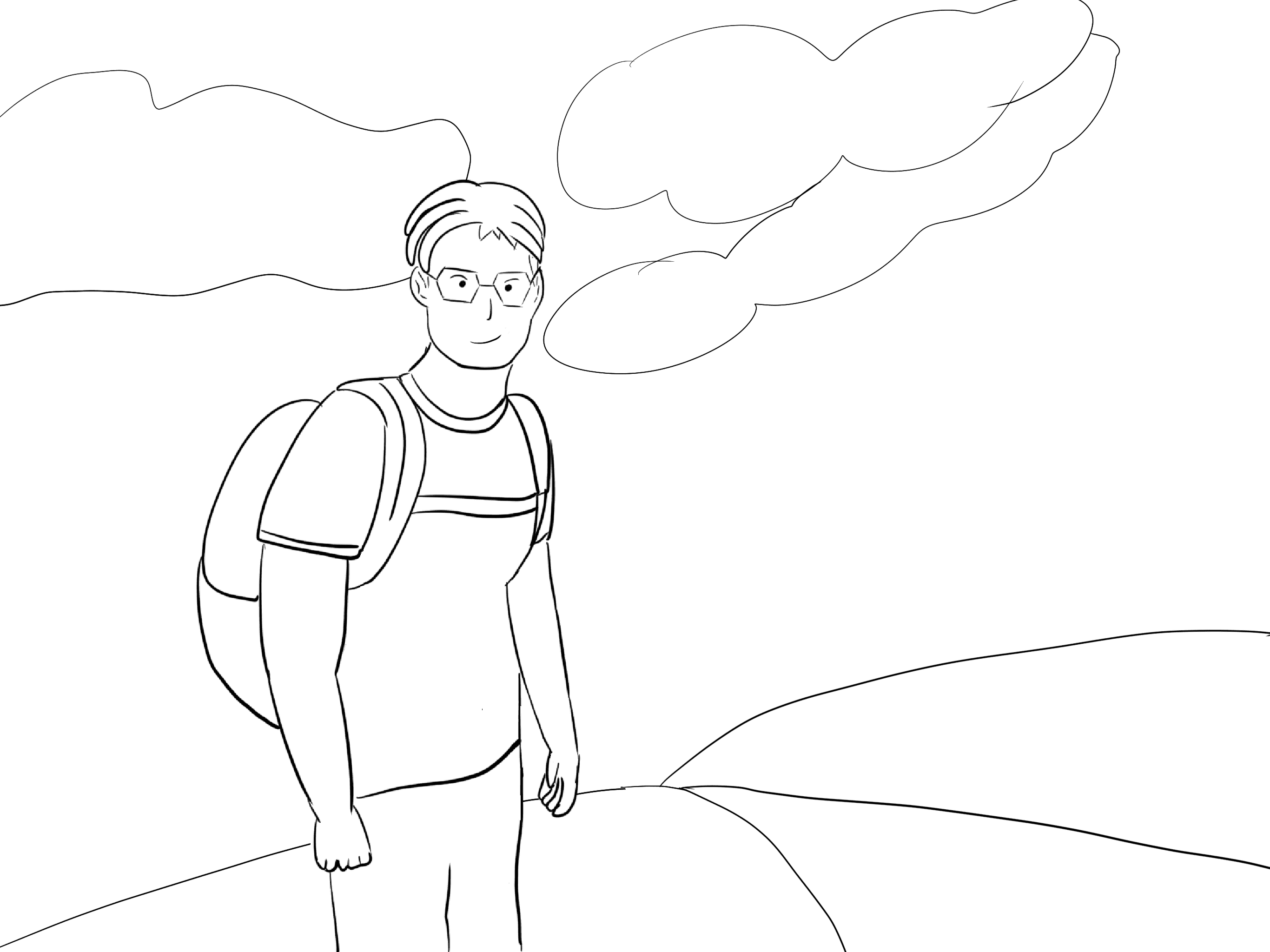 Drawing of Marc at a rice terraace in Indonesia