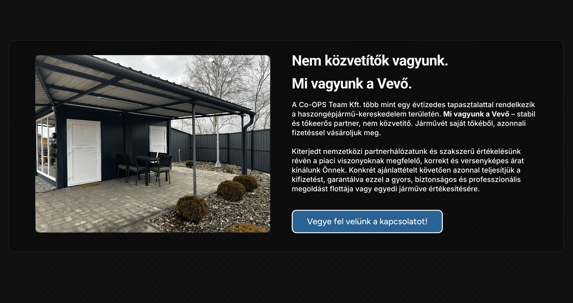 Használt kamion felvásárlás lépéseit bemutató weboldal szekció