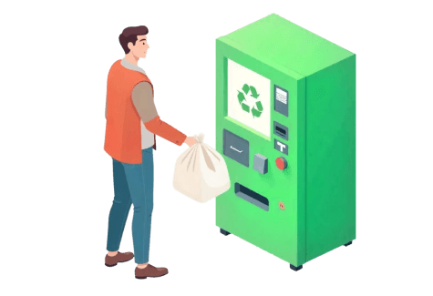 Person dropping recyclables at Lesser recycling machine