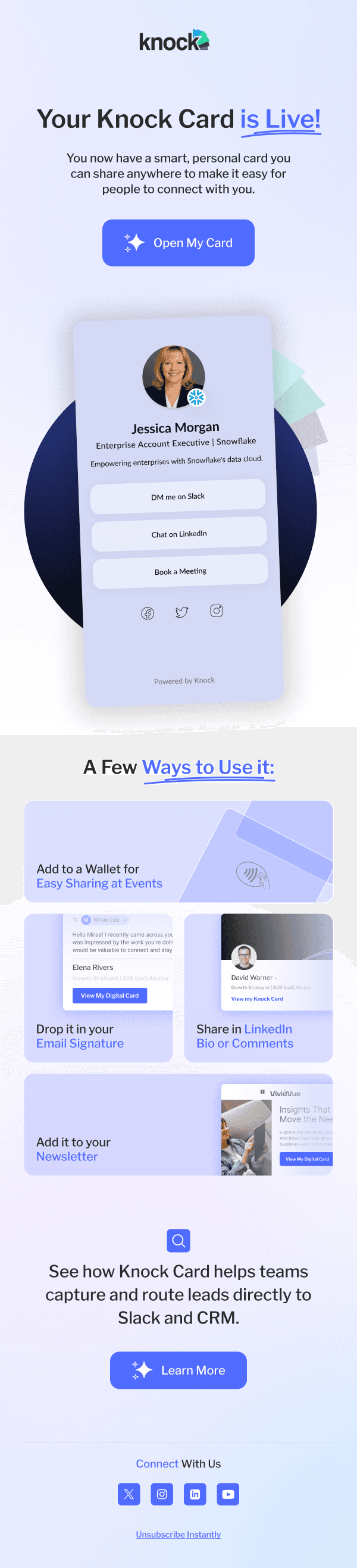 Knock email newsletter after screen