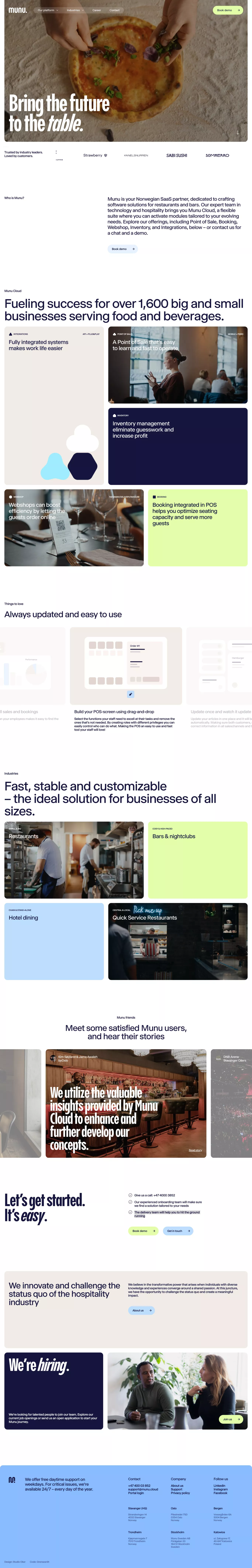 Munu - Bring the future to the table landing page screenshot showcasing Tech and Food & Drinks design