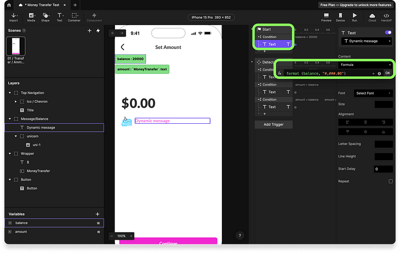 Customizing triggers using formulas for advanced prototyping