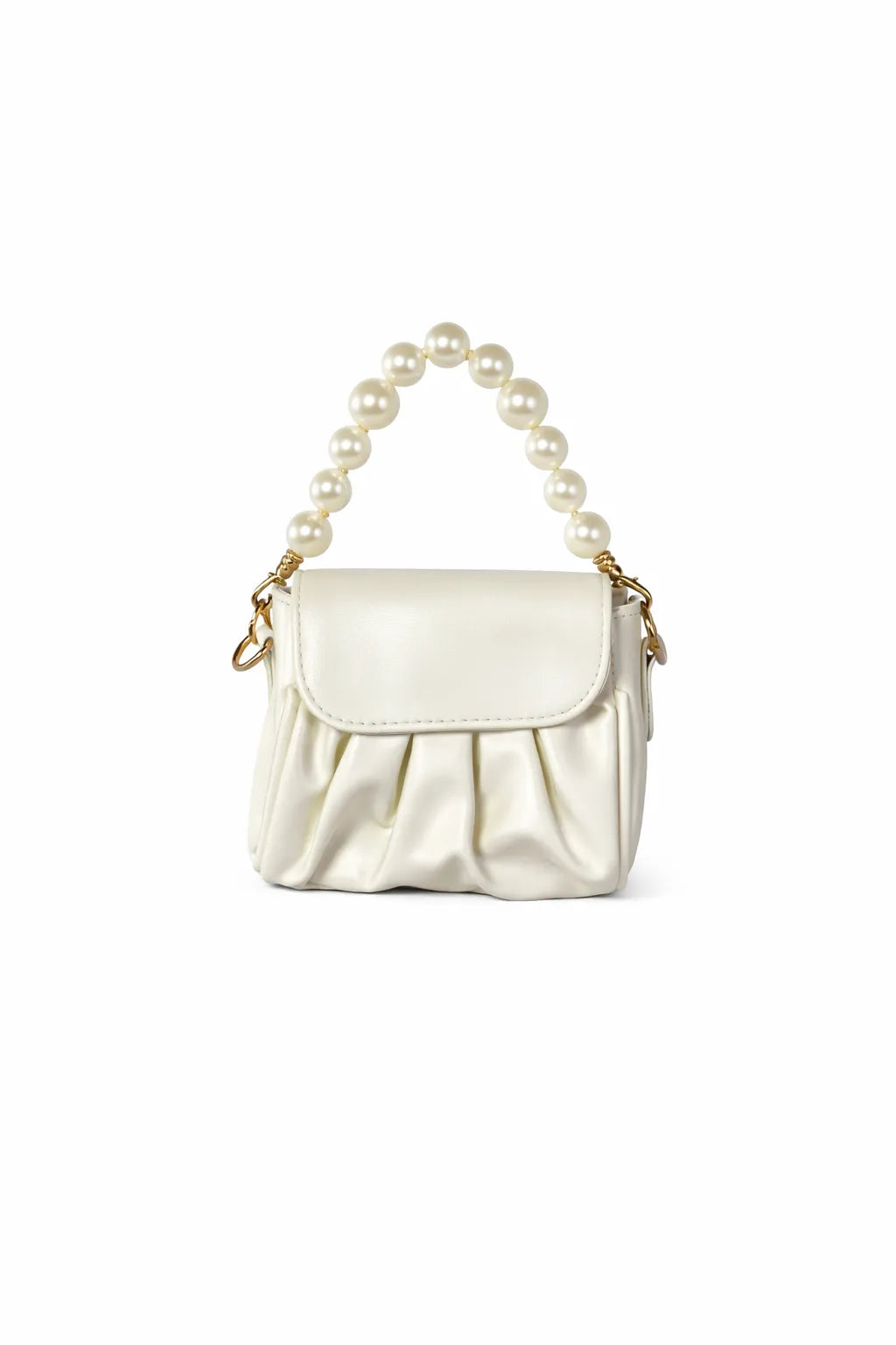 White handbag with pearl handle on a white background