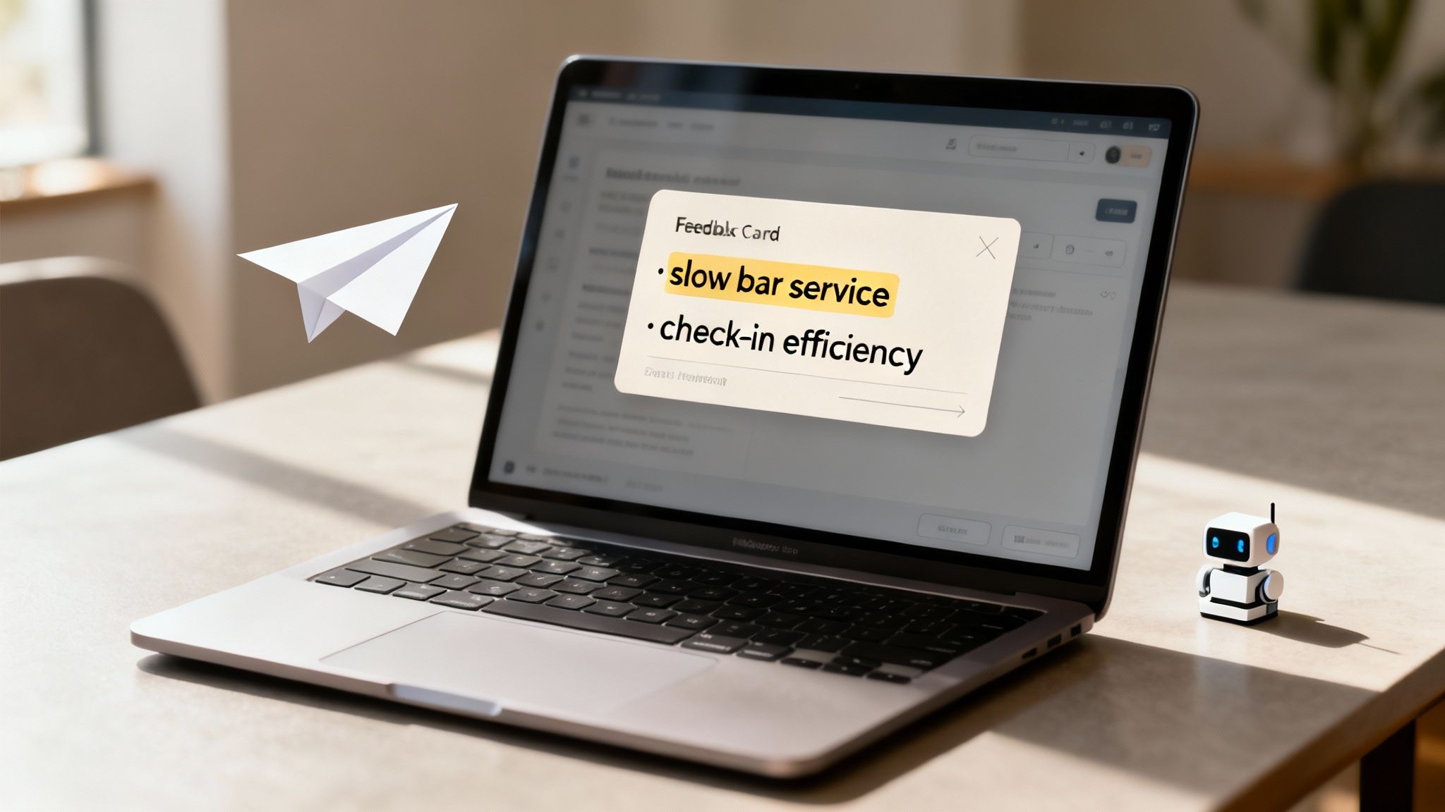 A dashboard showing customer feedback trends, sentiment analysis, and key performance indicators in a clean, modern interface.