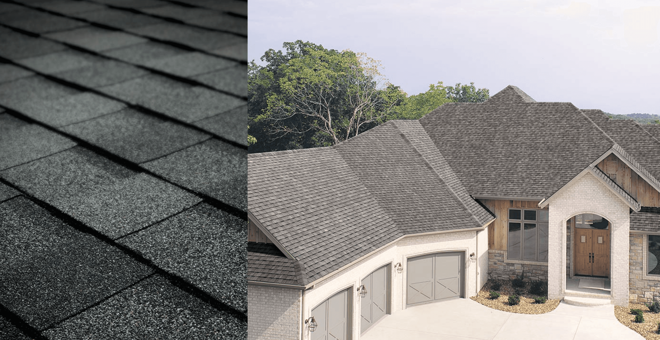 Combined beauty shot and swatch for Tamko Titan XT shingles in Shadow Gray color.