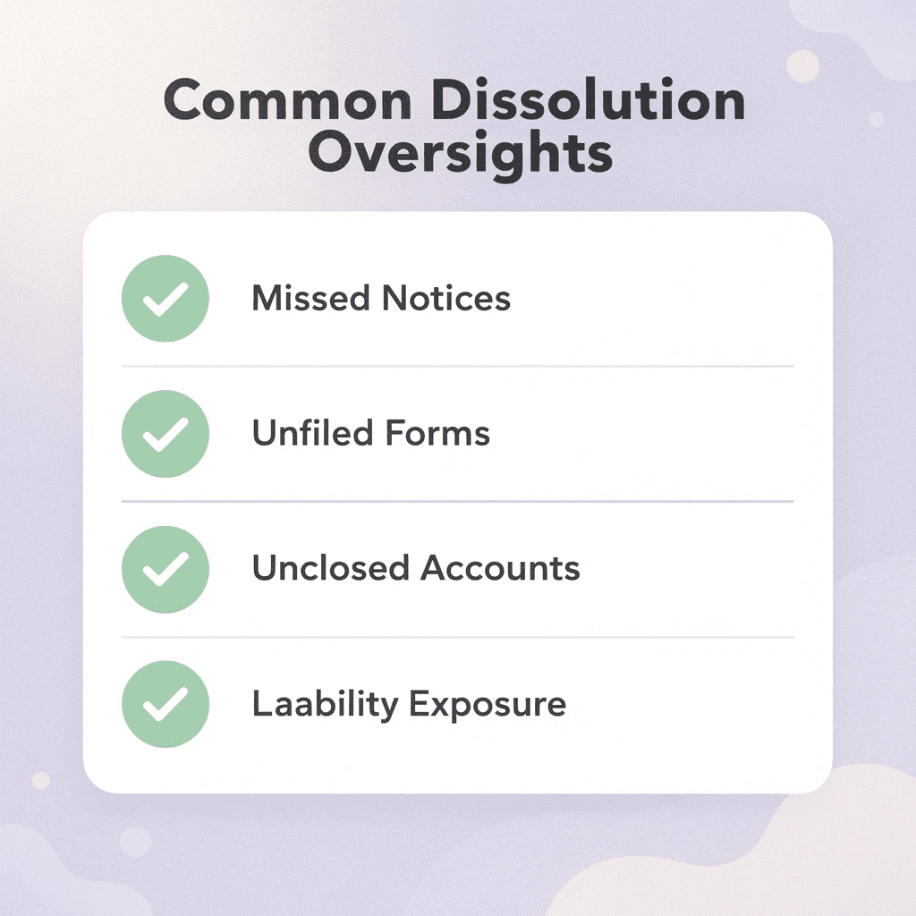 Checklist of common LLC dissolution oversights that cause problems