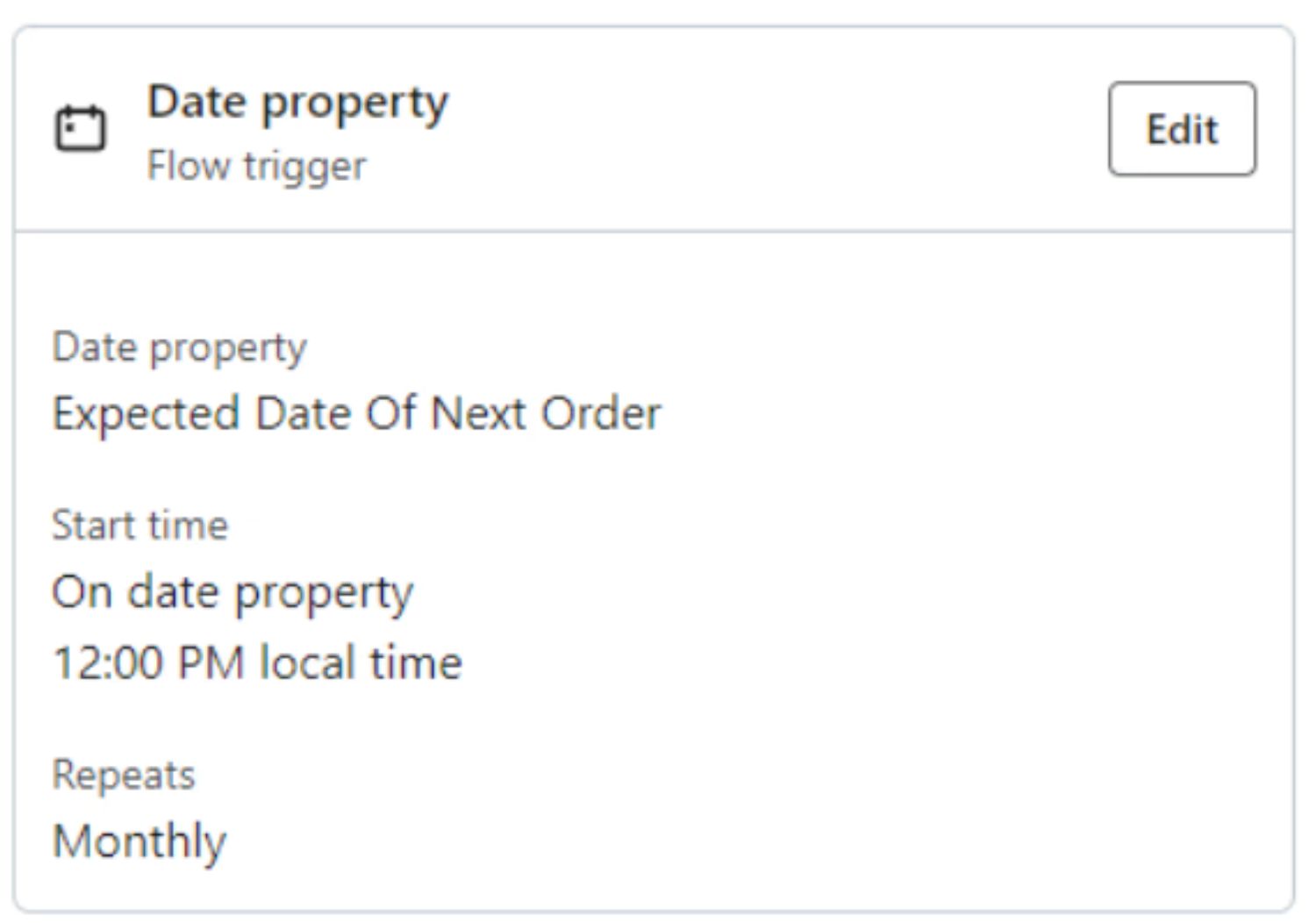 Expected Date Of Next Order Flow.jpeg – A Klaviyo email flow triggered by a selected date, reminding customers about their expected next order.