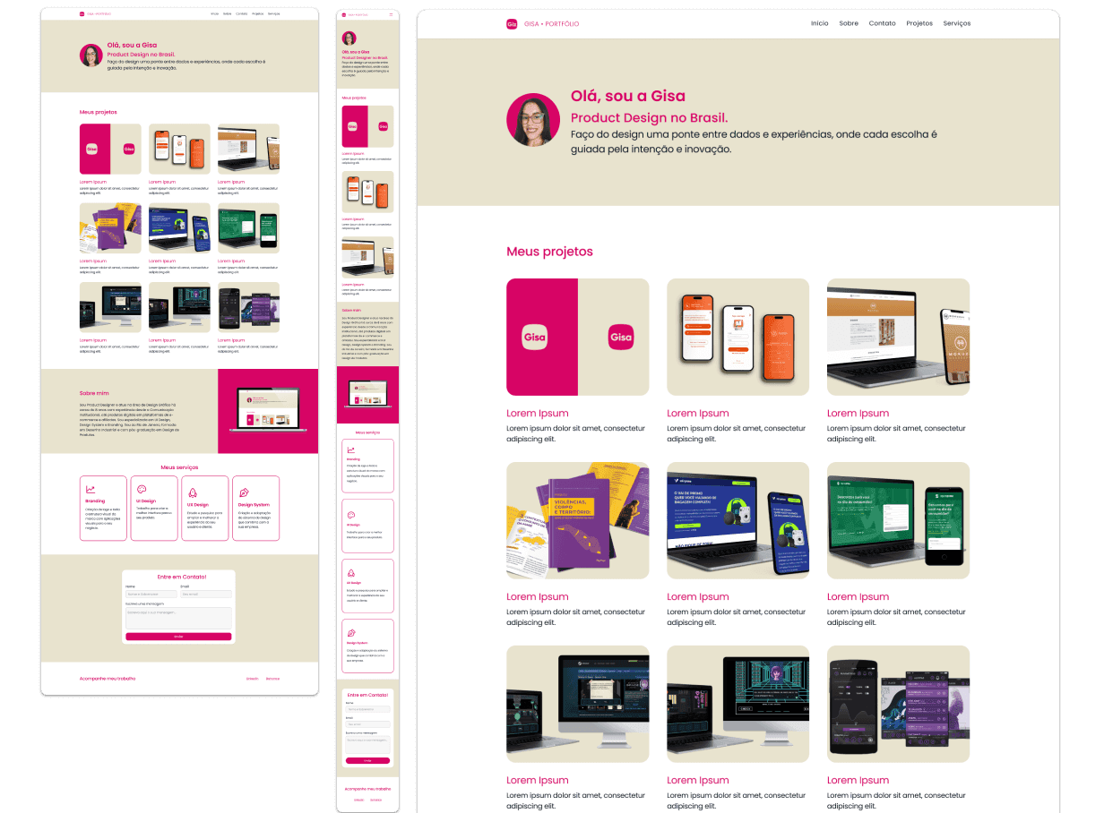 Foto do layout das telas para o portfólio online.
