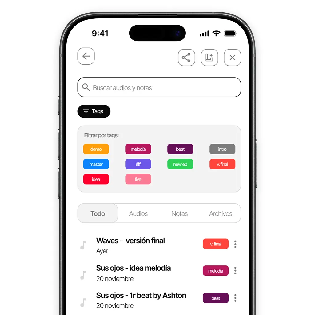Búsqueda filtrada de audios y notas en Zoundroom