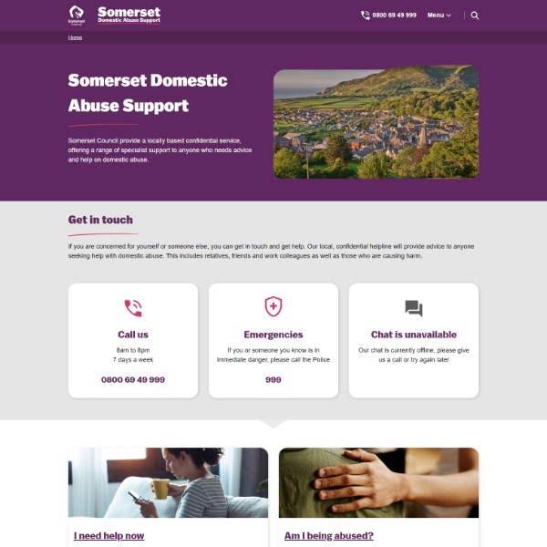 Screenshot of the Somerset Domestic Abuse homepage