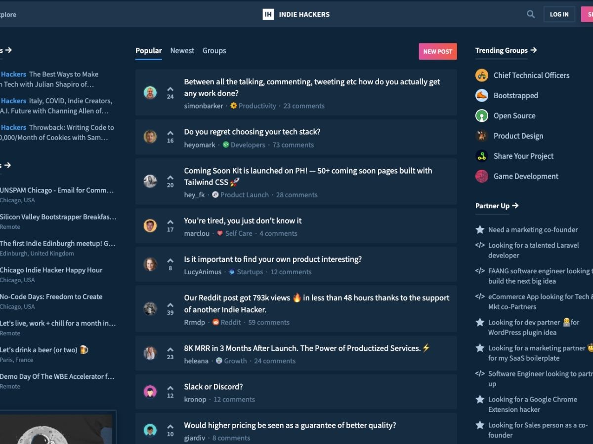 SaaS communities: Indie Hackers 