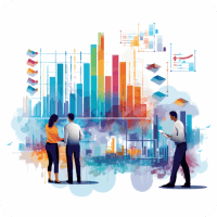 Process improvement: Co-workers in an office standing in front of a wall of charts