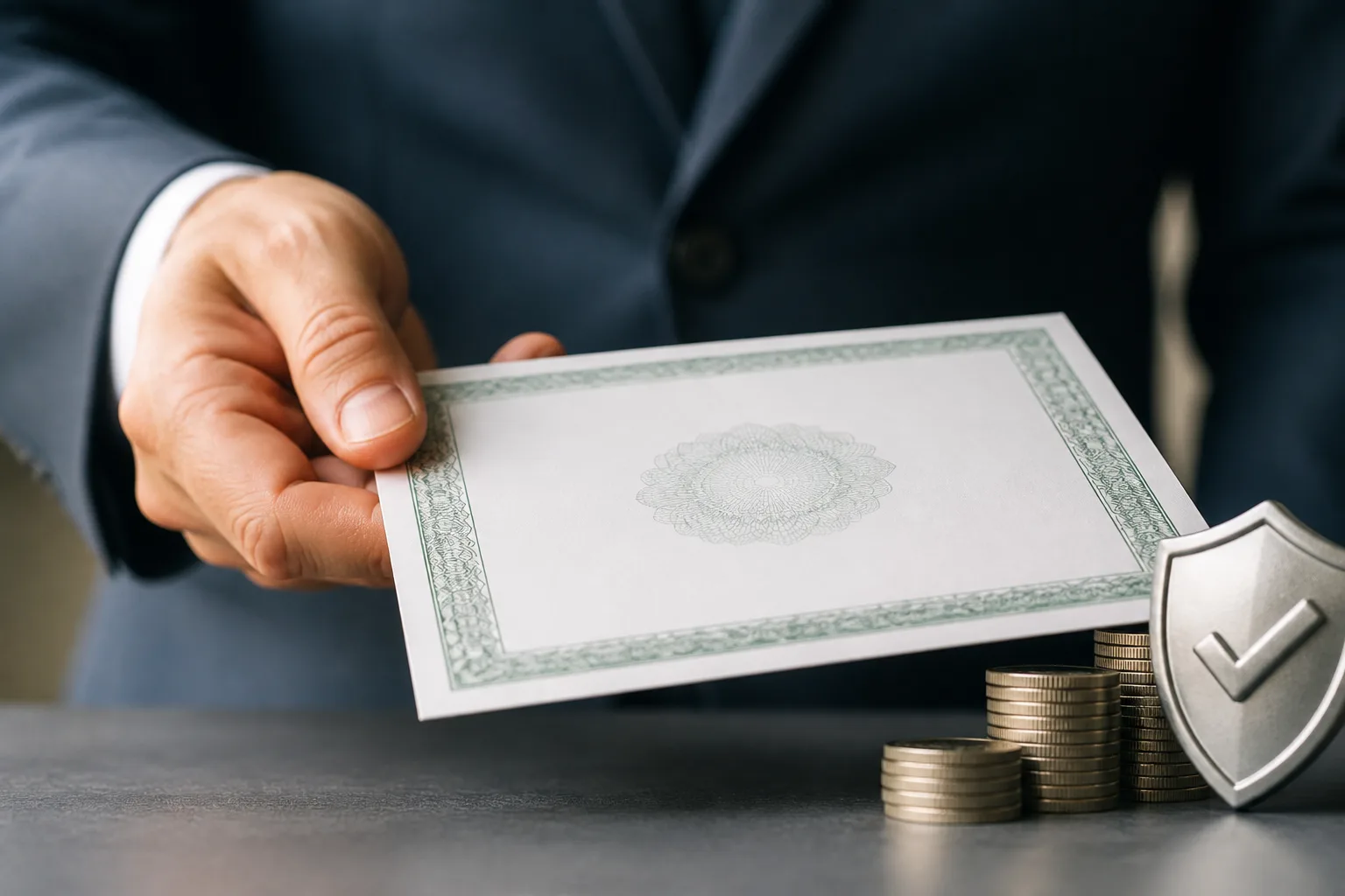 Bank Guarantees for UAE Businesses beside a corporate bank card, payment terminal and signed documents