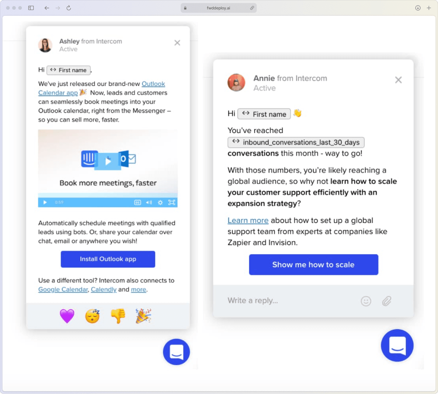 Intercom in-app messenger widget displaying contextually relevant help articles that match the current product page or feature the customer is using.
