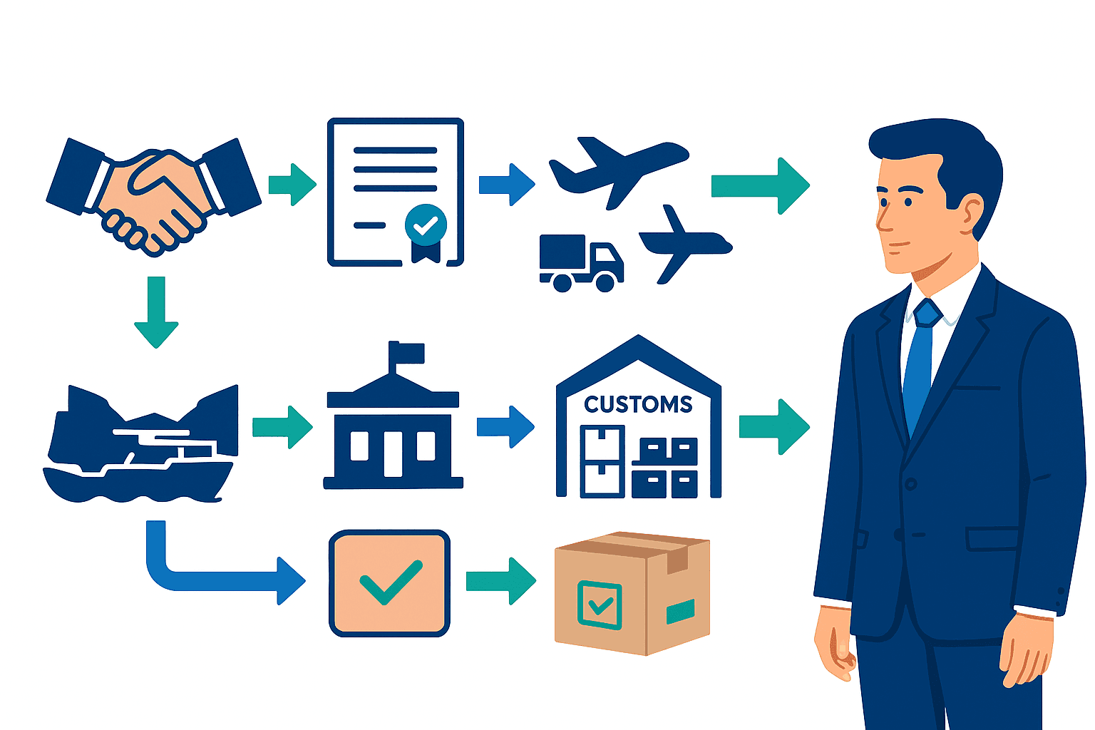 Large logistics warehouse with a worker walking in the center, seen in profile.