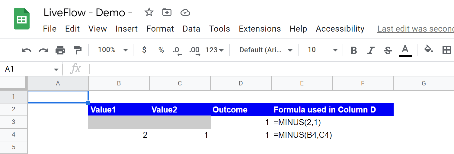 How to use the MINUS formula