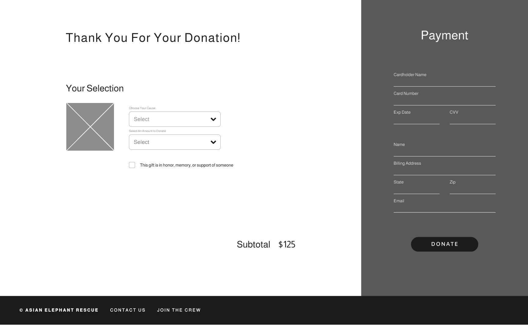 The earlier iteration showcasing the absence of customizable options for users to adjust donation frequency.