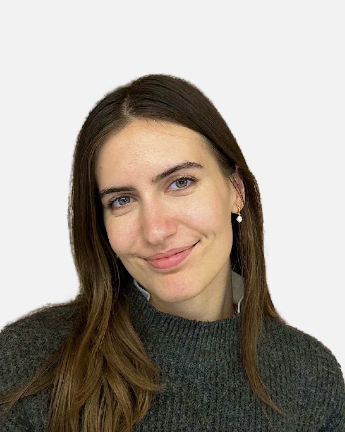 the portrait photo of a young and good-looking woman, looking directly to the camera. Woman has a dark long straight hair