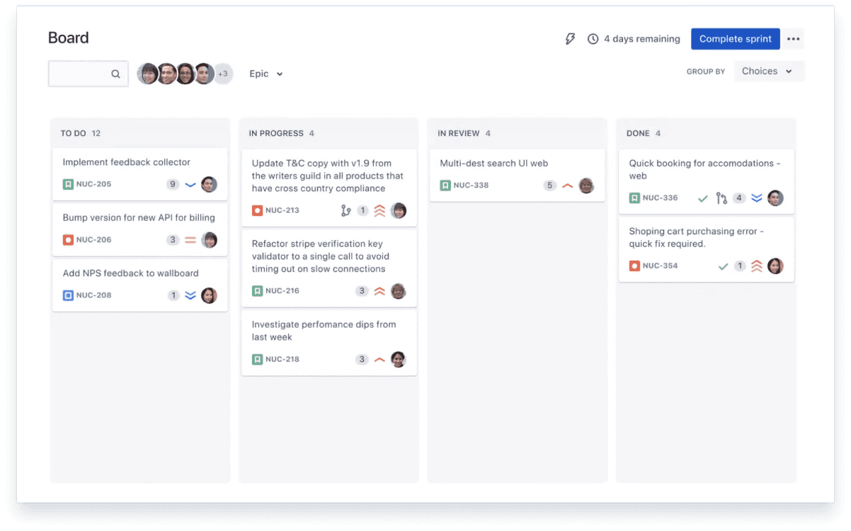 Jira project management software interface