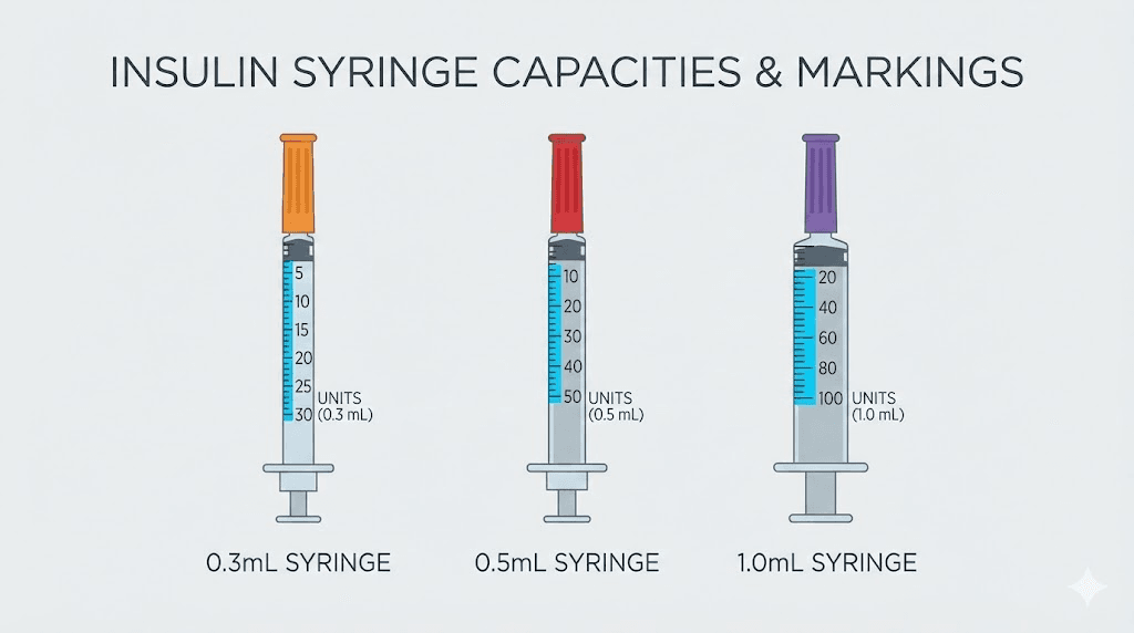 Insulin syringe sizes for compounded tirzepatide dosing with unit markings comparison