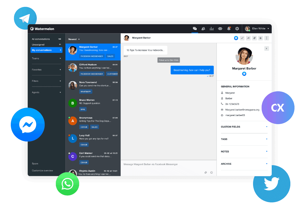 screenshot of the conversations page in watermelon
