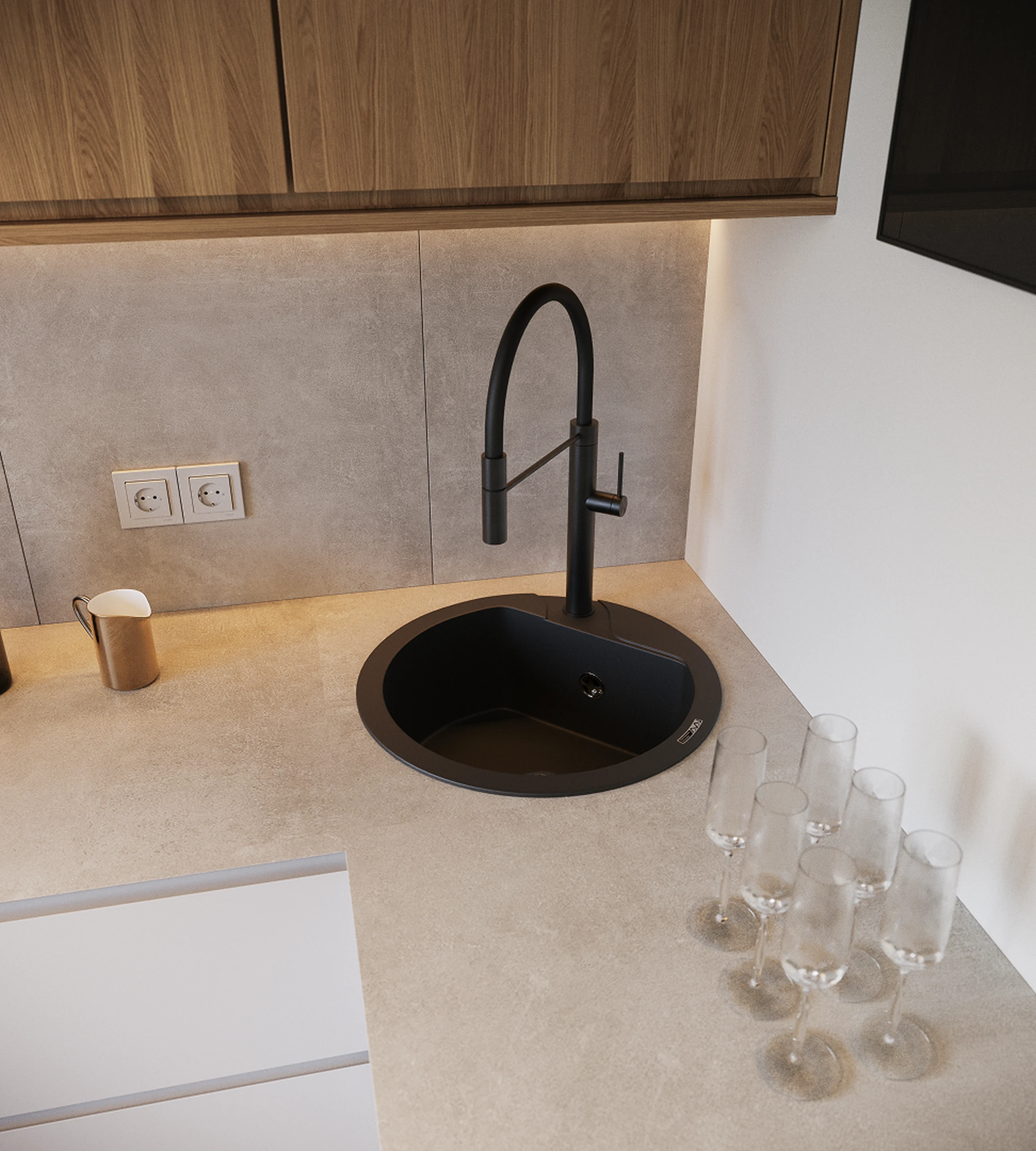 Salle à manger — table en noyer et suspensions minimalistes.