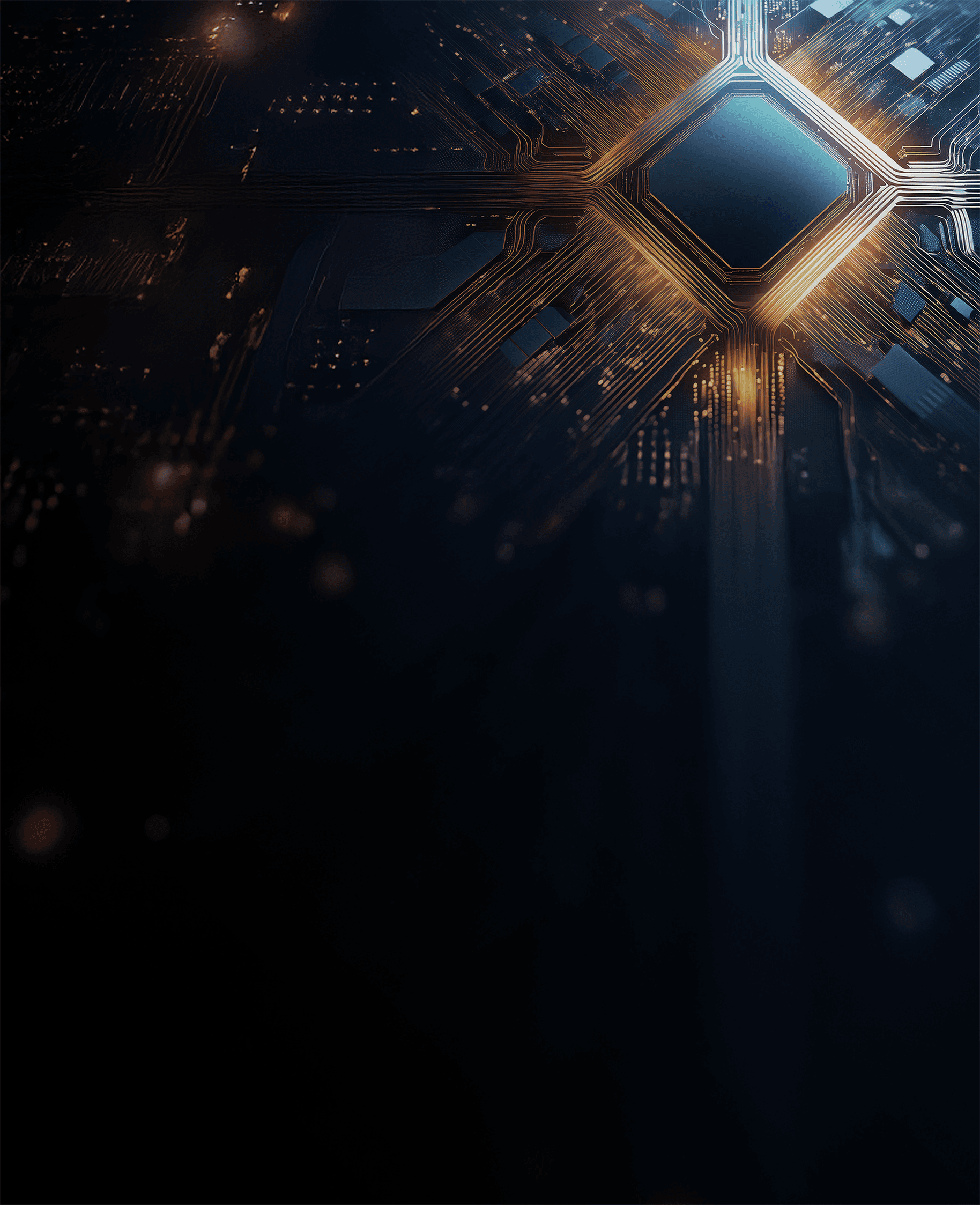 Futuristic microchip with glowing circuits, symbolizing advanced technology and powerful processing capabilities