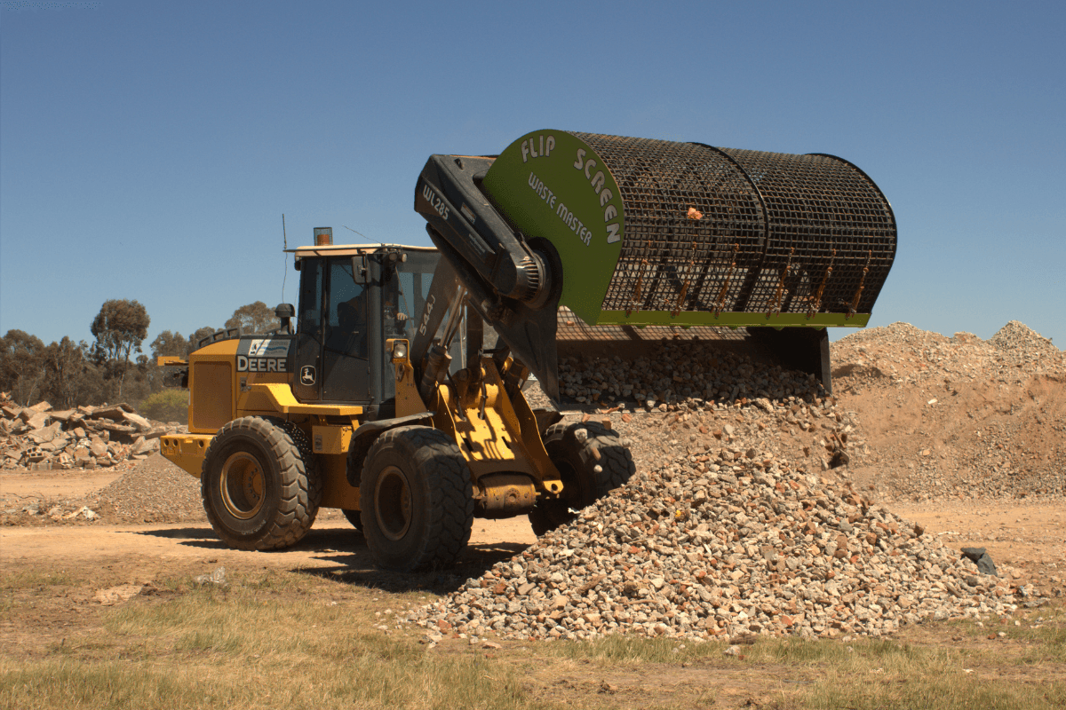 FlipScreen attachment on a John Deere Loader