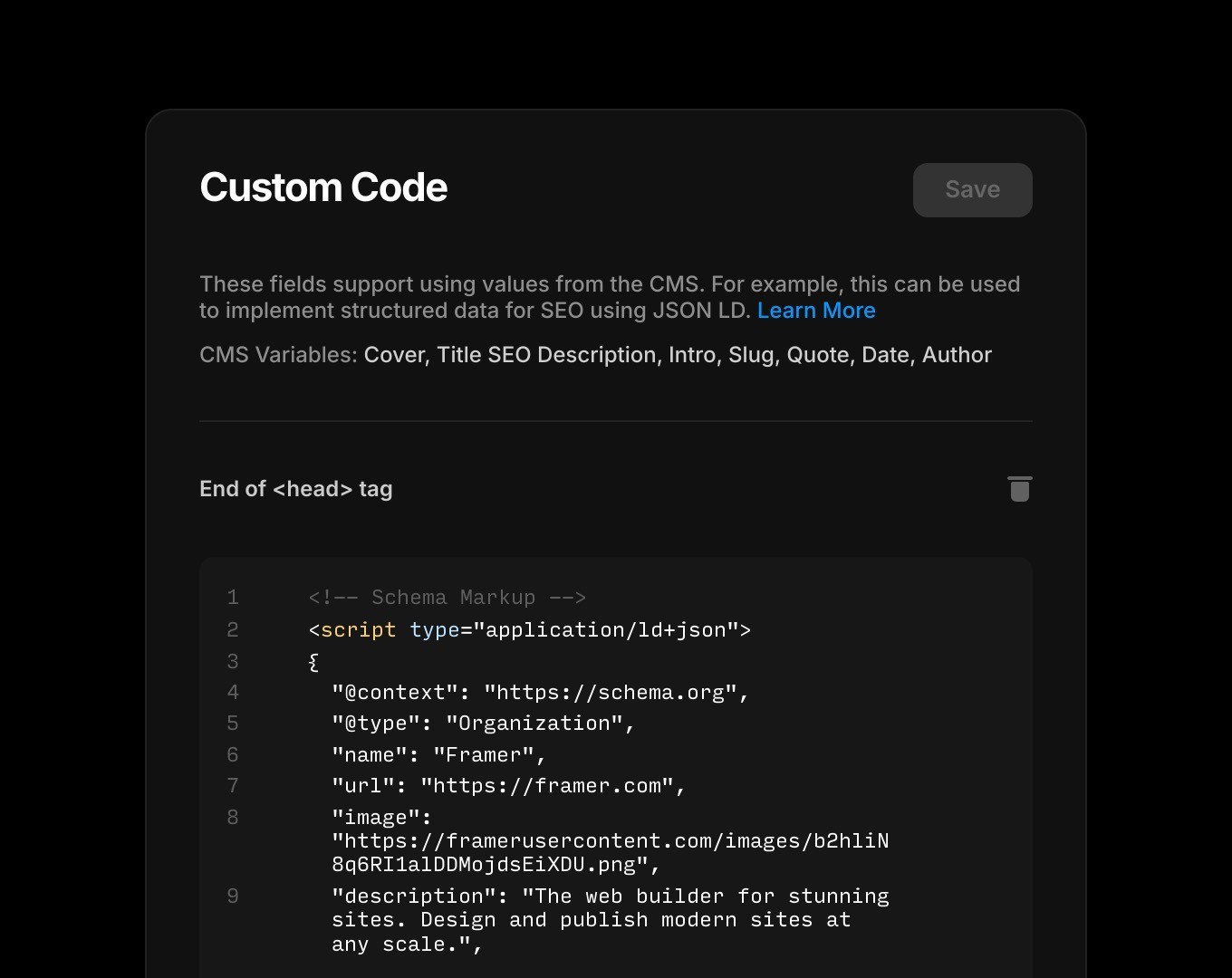 JSON-LD structured data in Framer