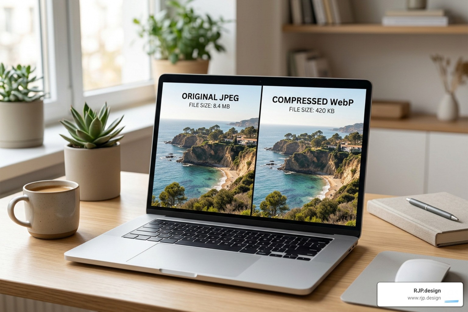Image compression comparison showing original and compressed WebP formats