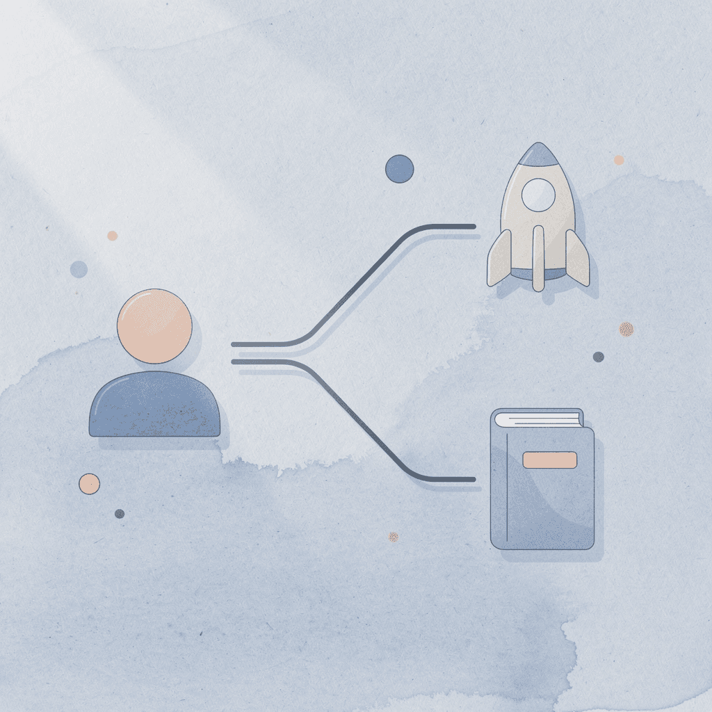 Icon showing trader splitting into two different outcome paths