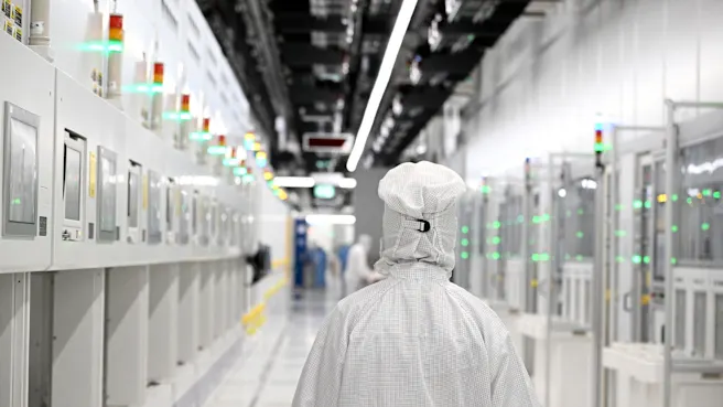 Modern data center with AI-powered servers representing artificial intelligence investment and its impact on the global economy.