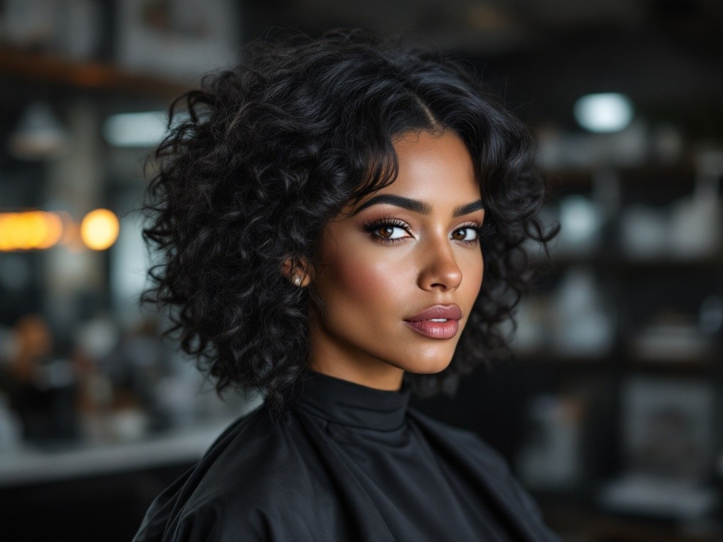 Close-up portrait of a woman with curly hair