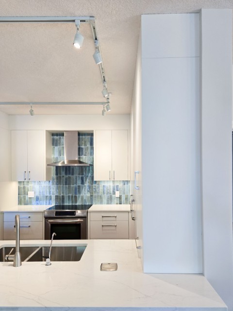 Image of Modern kitchen with sleek design, KHD Homes style, featuring layout design and luxurious home renovations.