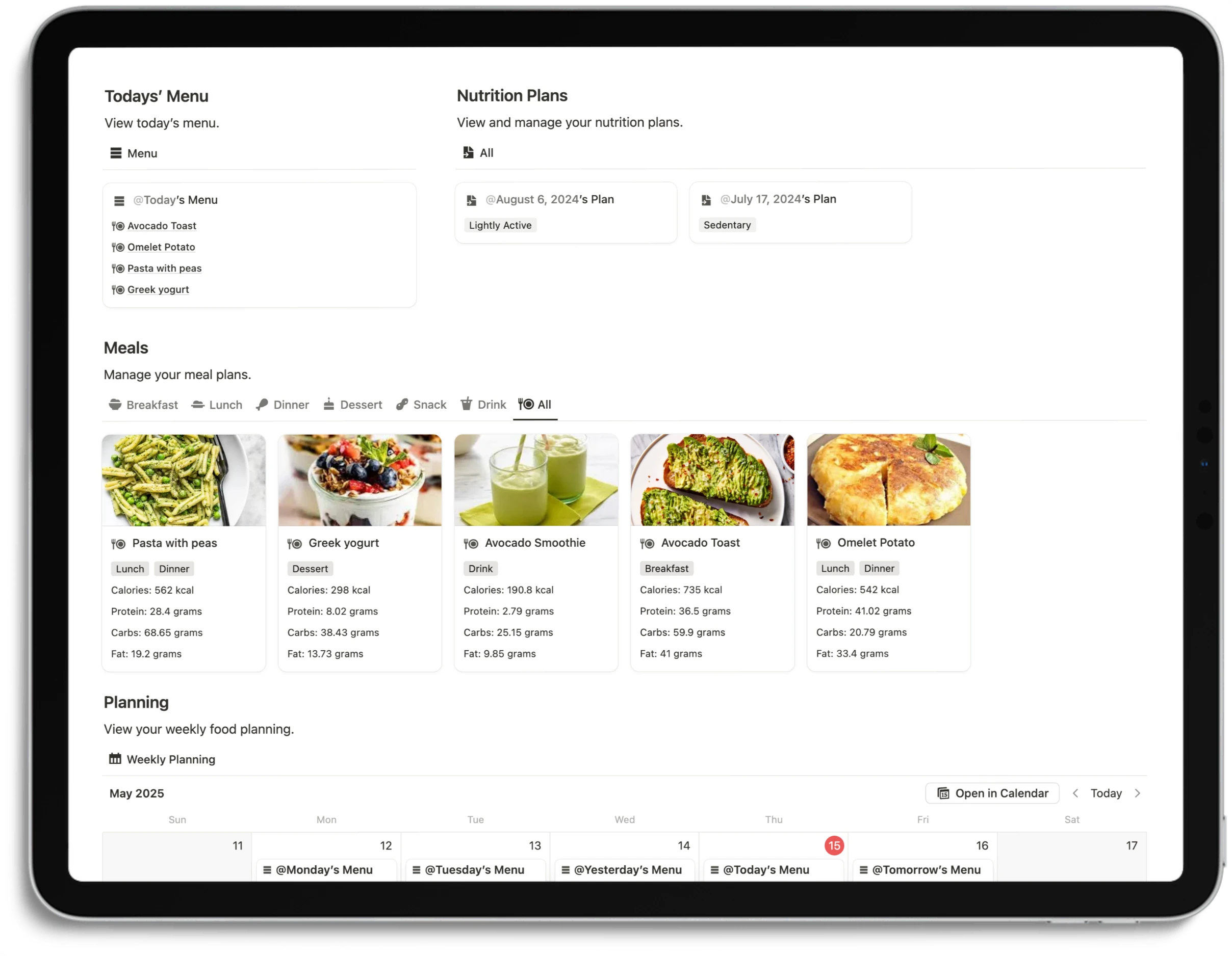 Notion Workout Tracker - Feature Nutrition