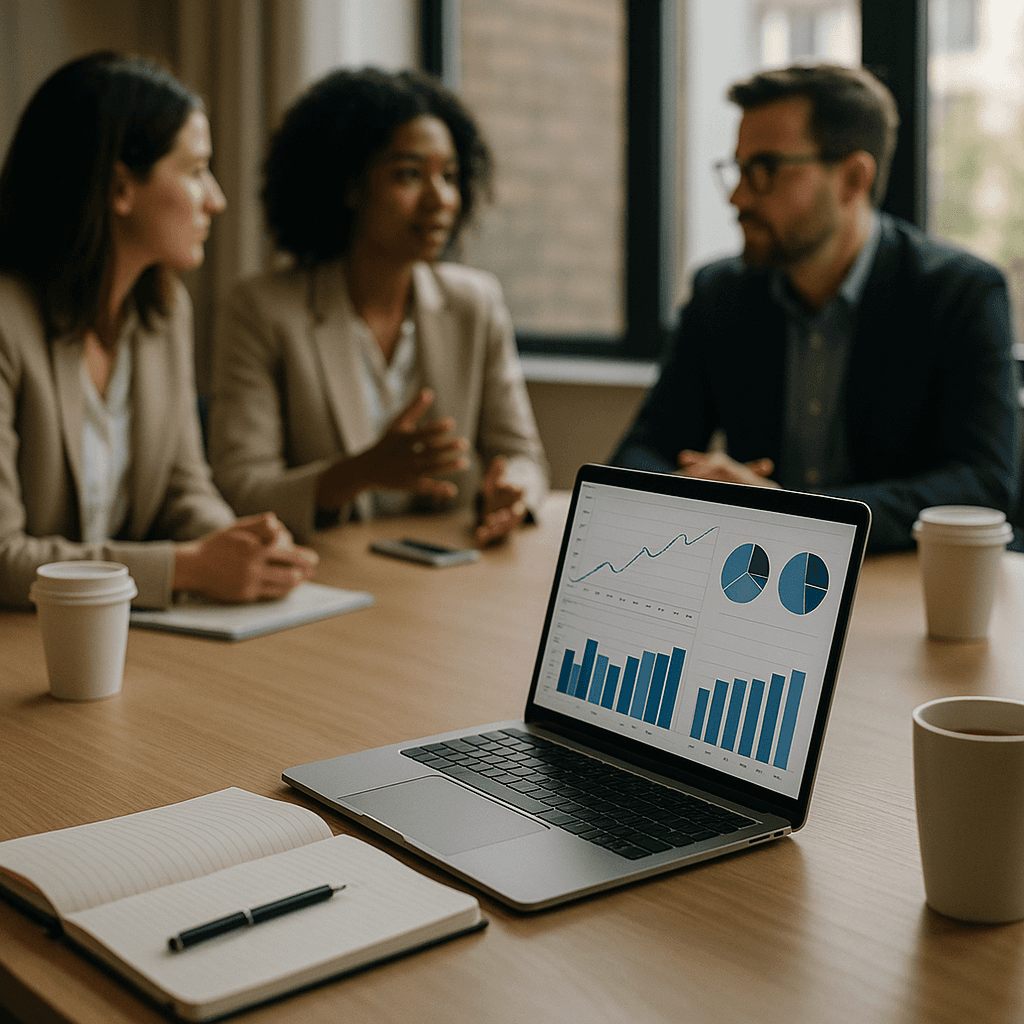 team reviewing search analytics dashboard