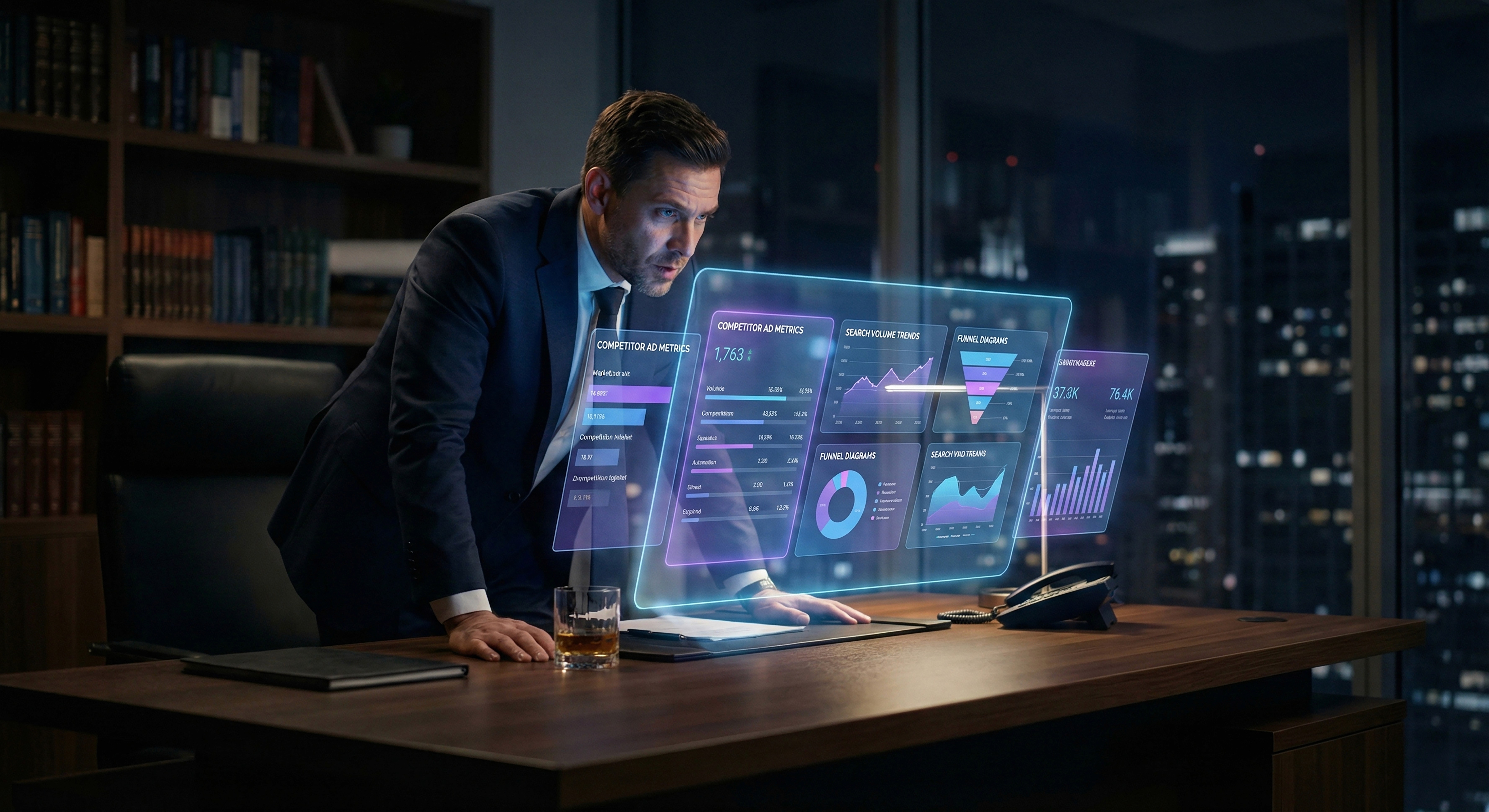 A strategic attorney using advanced tools to analyze Google ads for lawyers and reverse engineer competitor campaigns.