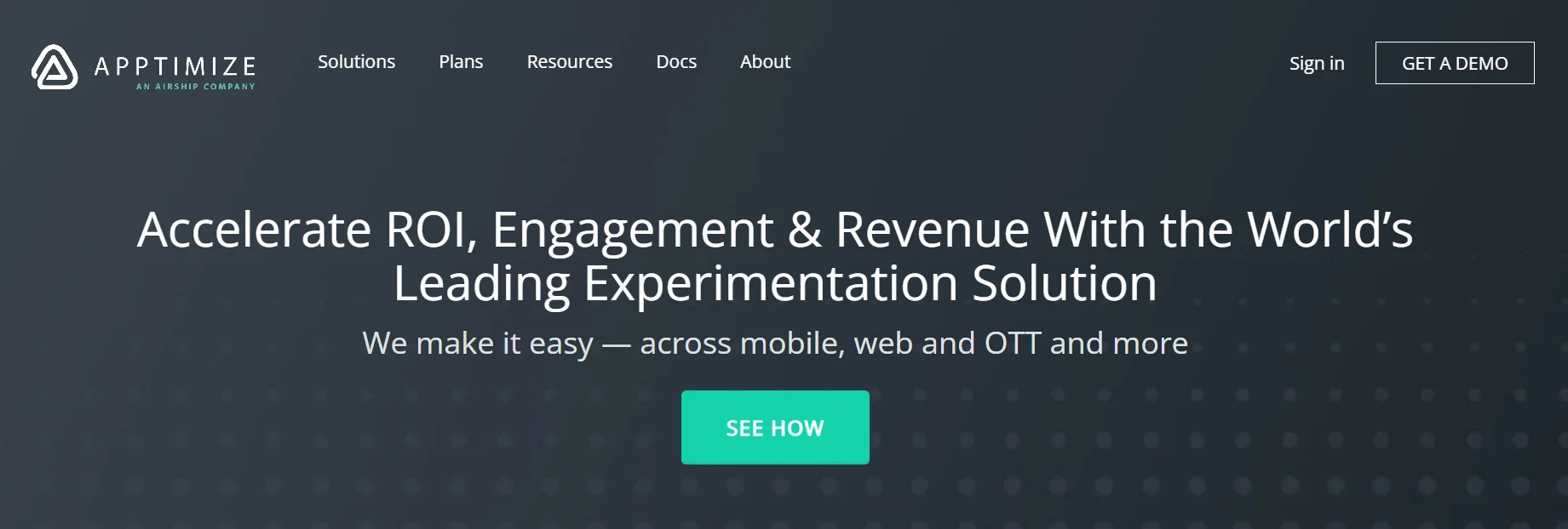 A screenshot of the Apptimize home page