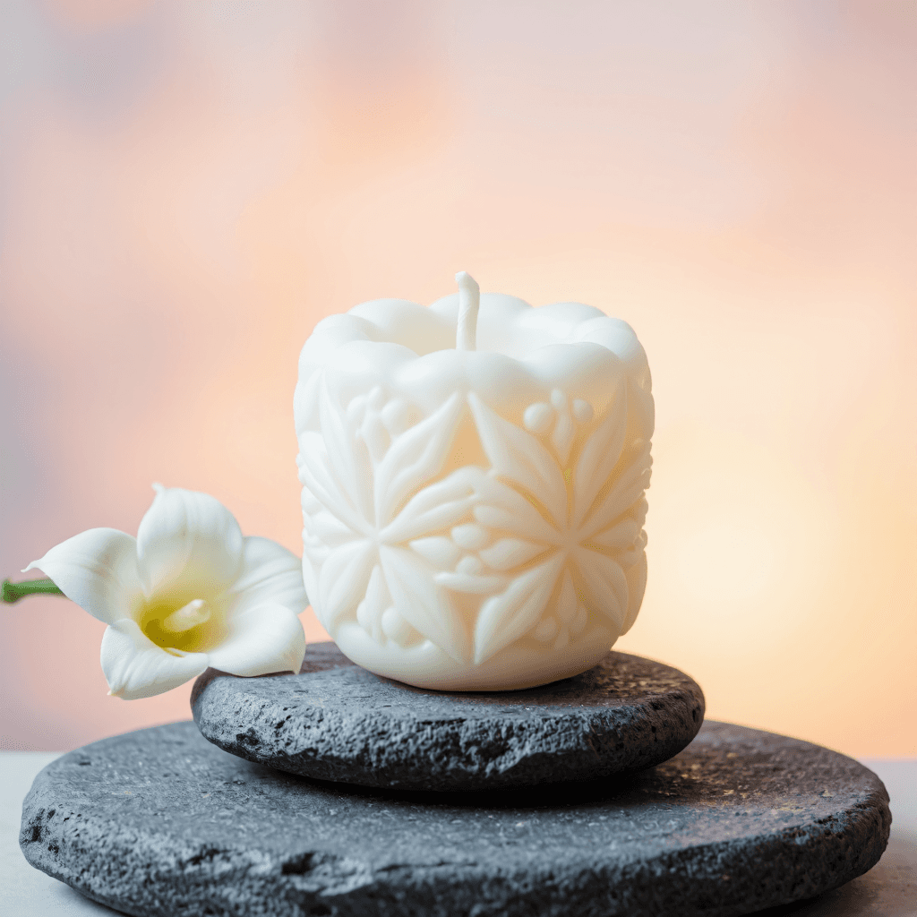 product photography of decorative candle shaped like a flower