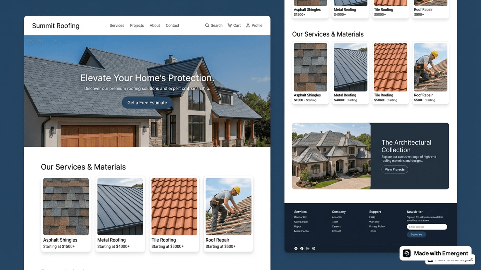 roofing website made with emergent