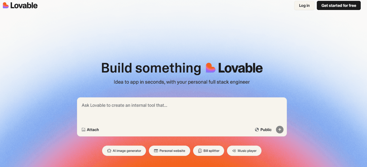 Interface da ferramenta Lovable
