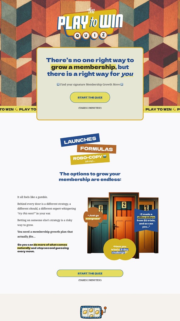 Squarespace opt in quiz page for Natalie's Play To Win, designed