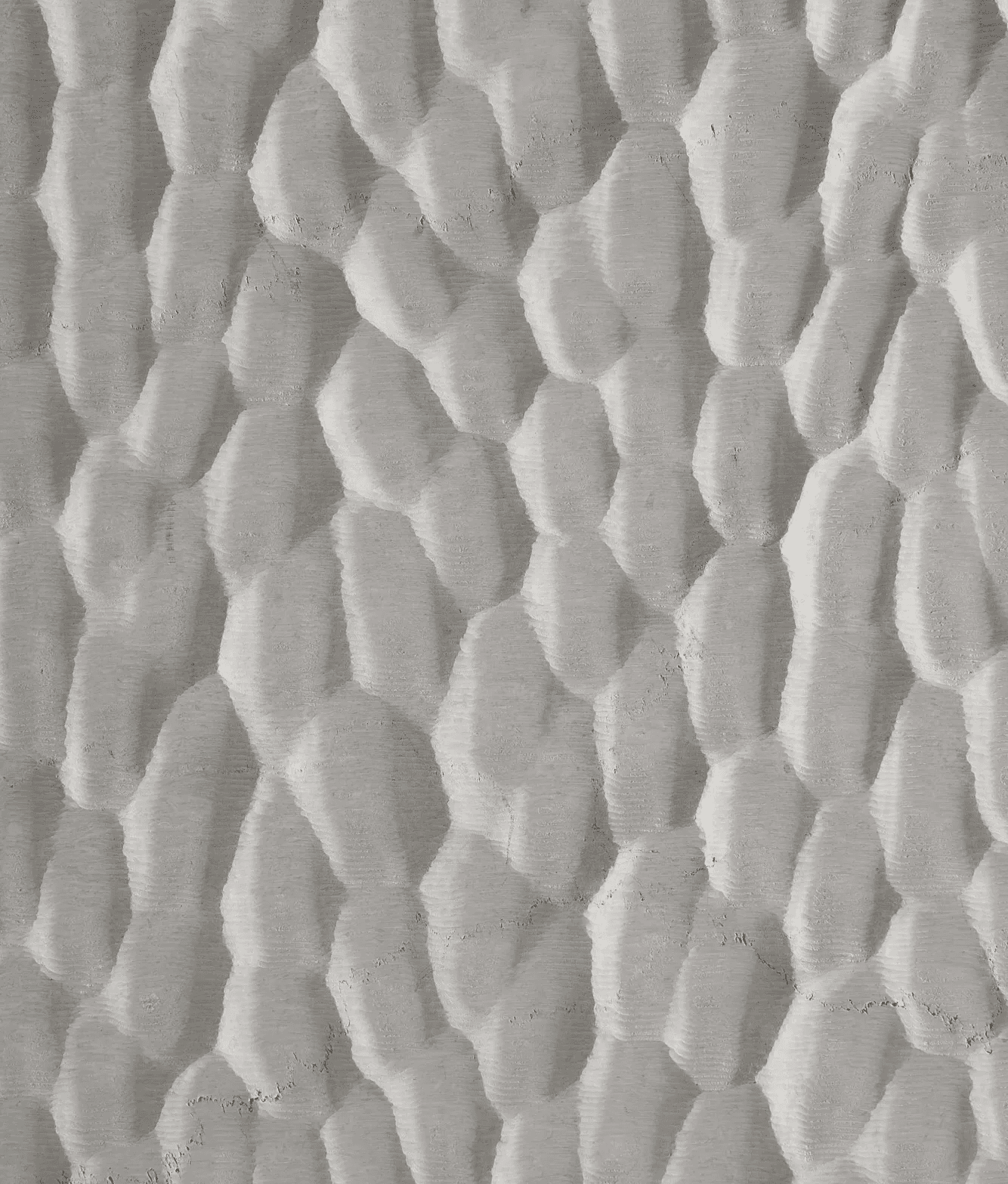 Carved marble surface study inspired by Japanese Naguri woodworking, featuring rhythmic chisel-like marks and repeated relief patterns.