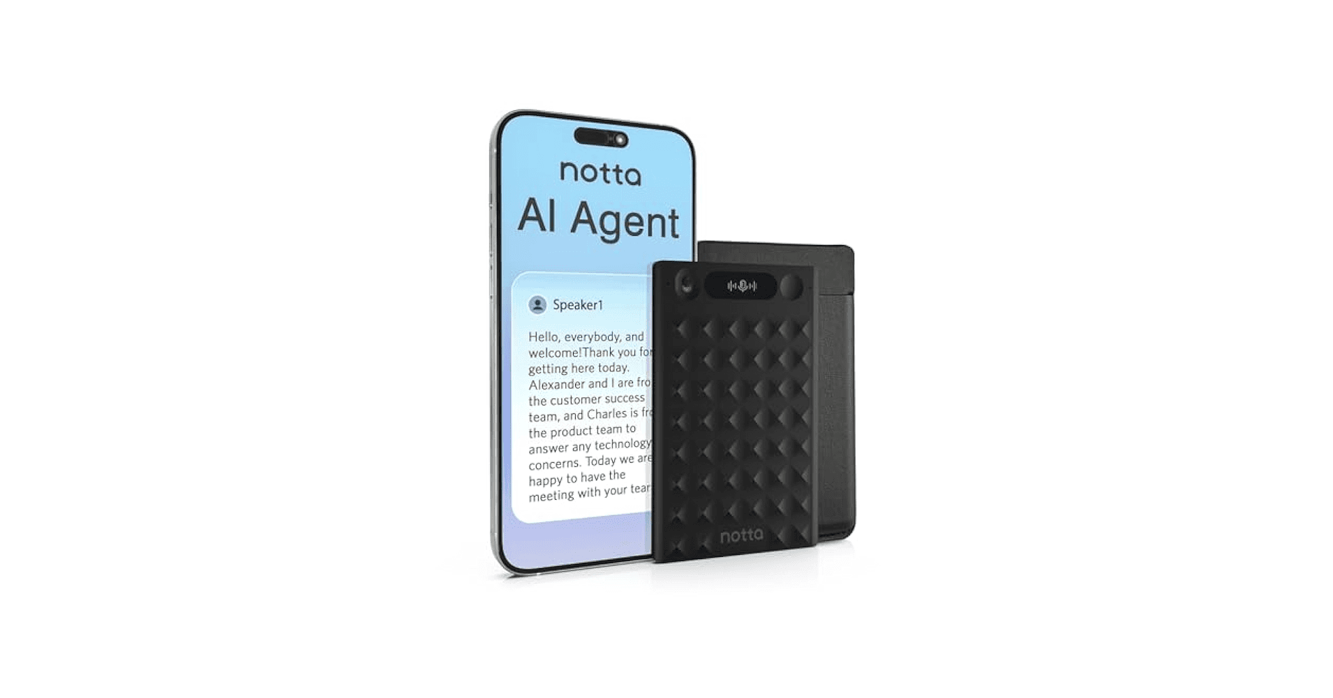 Digital recorder next to mobile phone -  Notta AI Summarizer 