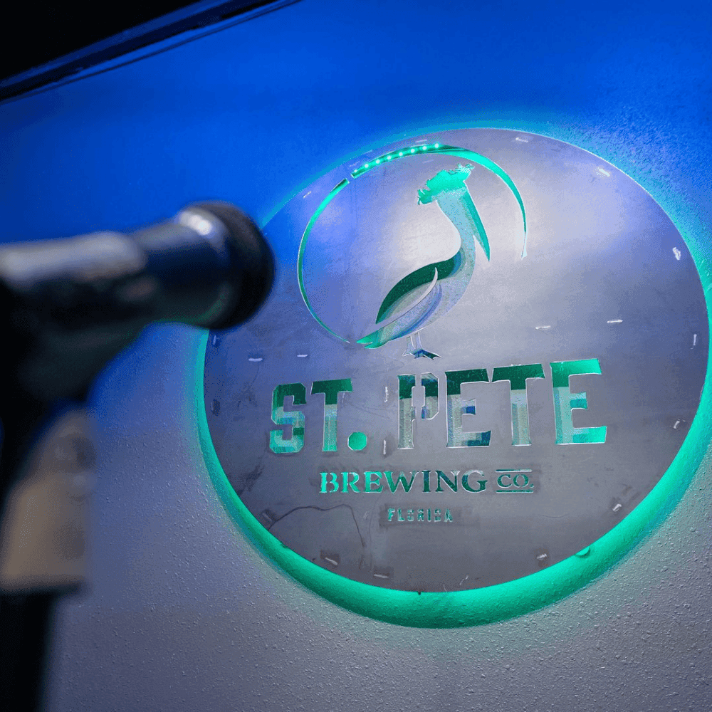 The iconic St Pete Brewing Co neon sign