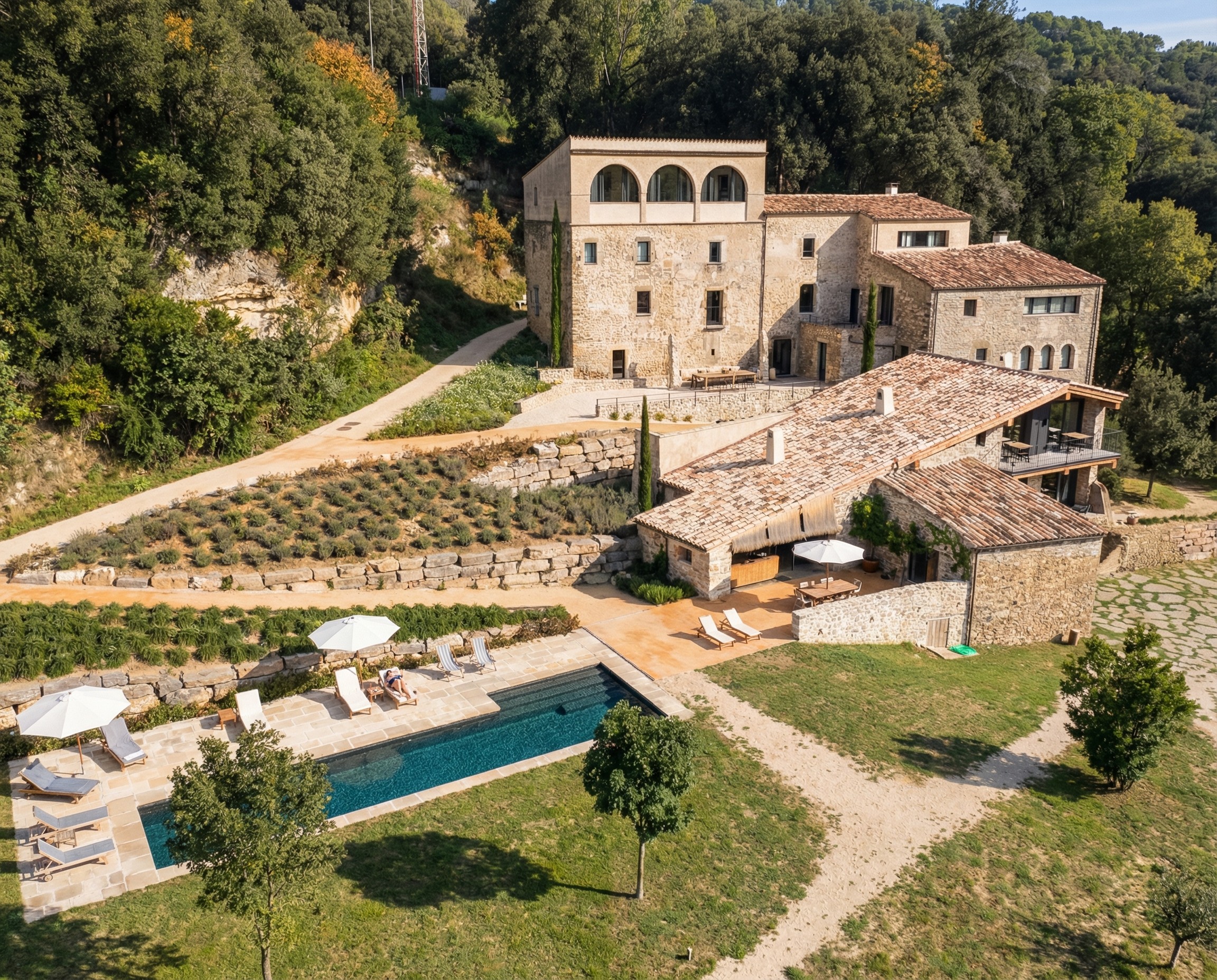 aerial view of Mas Margot on a sunny summer day